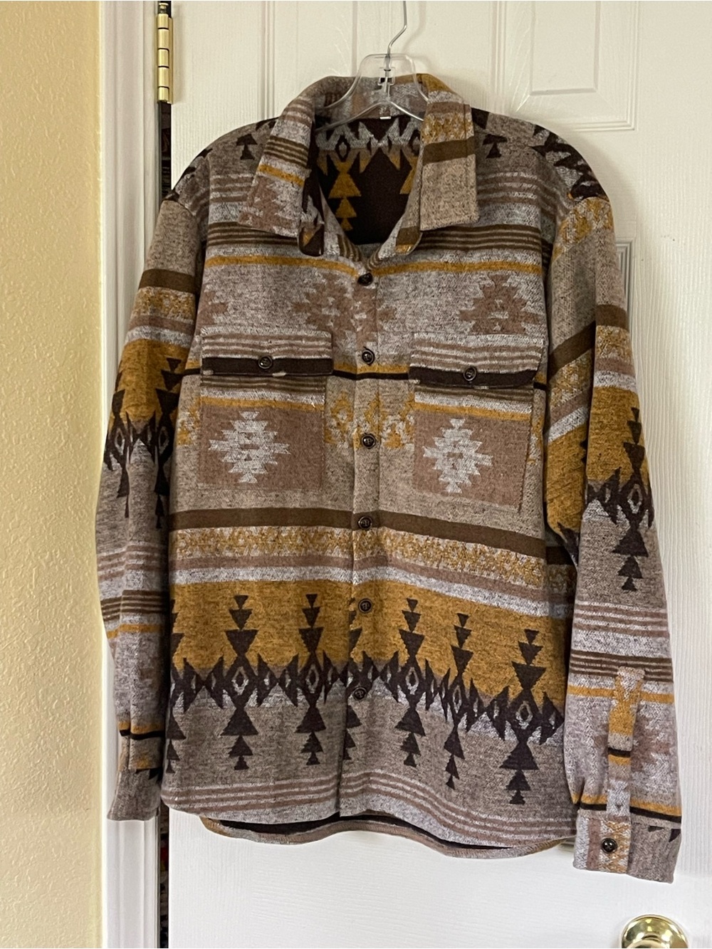 Men's Patterned Lightweight Shacket in Brown & Mustard Unisex
